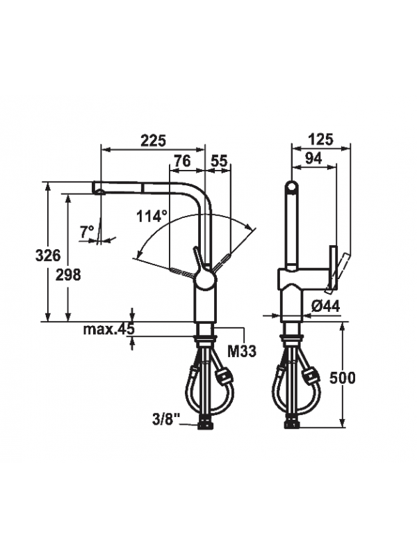 Mitigeur avec ou sans douchette LIVELLO - KWC - kwc_livello_mitigeur_cuisine_schema_douchette