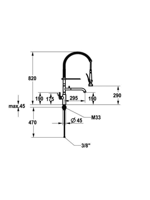 Mitigeur à levier - BISTRO E -  ACIER INOXIDABLE - KWC - kwc_mitigeur_bistro_10.581.144.700fl_schema
