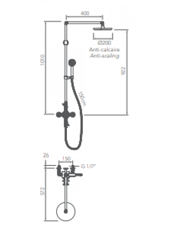 INDUSTRY - Mélangeur douche colonne et douchette thermostatique - MARGOT - margaux_industry_colonne_douche_shema_simple