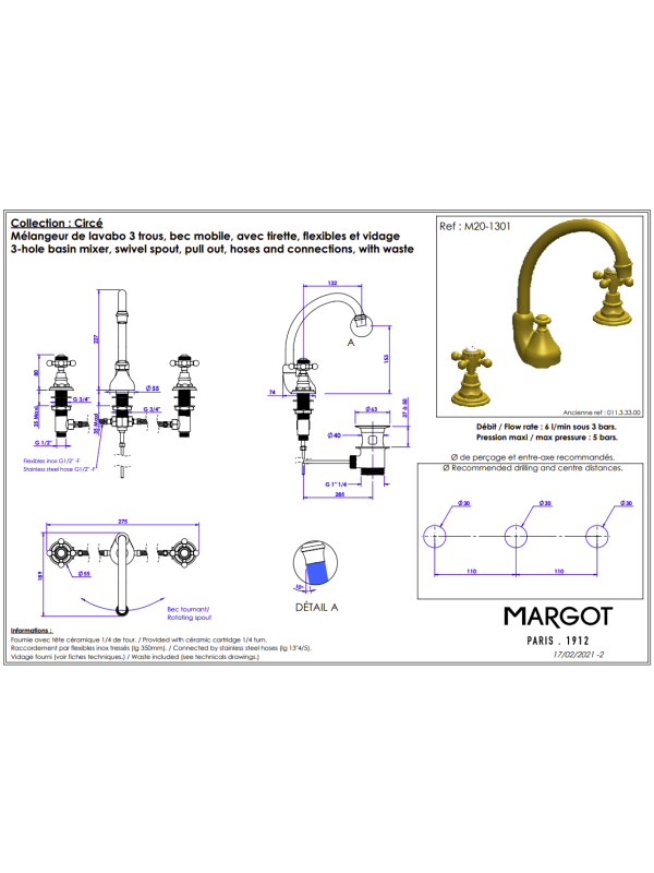 Mélangeur de lavabo 3 trous - CIRCÉ - MARGOT - margot_circe_melangeur_3_trous_lavabo_m20-1301_schema