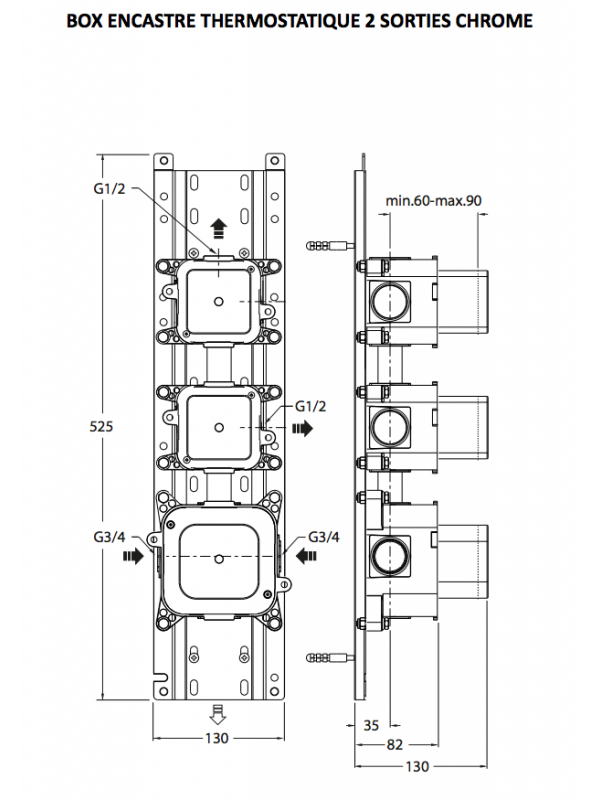 FAÇADE QUADRI 2 SORTIES THERMOSTATIQUE DOUCHE MITIGEUR CHROME - mecanisme_pd70200_chrome