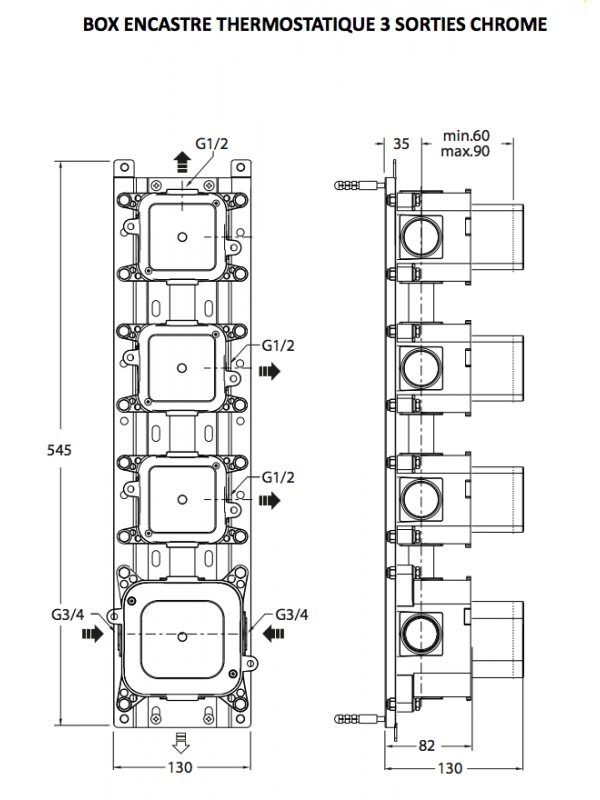 FAÇADE QUADRI 3 SORTIES THERMOSTATIQUE DOUCHE MITIGEUR CHROME - mecanisme_pd70300_chrome