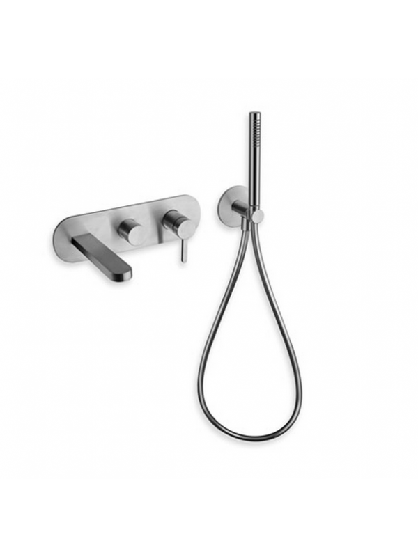 MITIGEUR BAIN DOUCHE 2 SORTIES MURAL ENCASTRE UNIX 100 % INOX BROSSE VIDAGE UP & DOWN - mitigeur_bain_douche_mural_complet_unix_100___inox_avec_vidage_laiton_up___down_ux10828