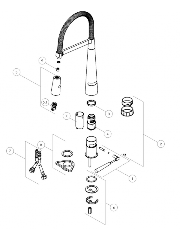 Pièces détachées LIKID LK00300CR - mitigeur_cuisine_nobili_likid_lk00300cr_schema
