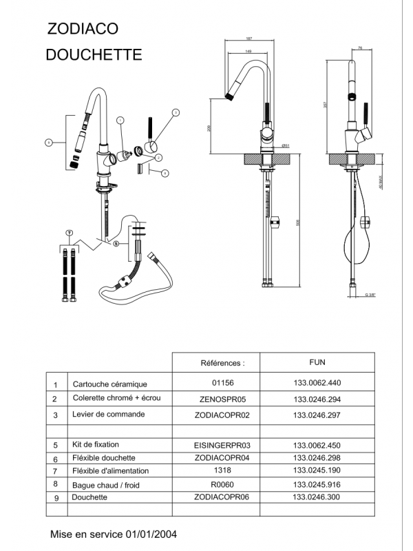 Piéces détachées ZODIACO 018417 - mitigeur_cuisine_zodiaco_franke_018417_schema