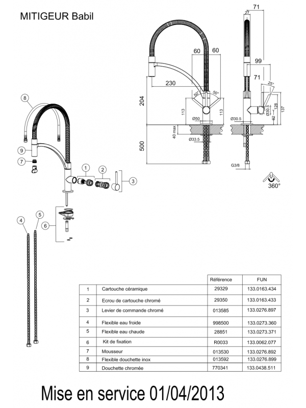 Piéces détachées BABIL Mousseur 955244 - mitigeur_franke_babil_955244_schema