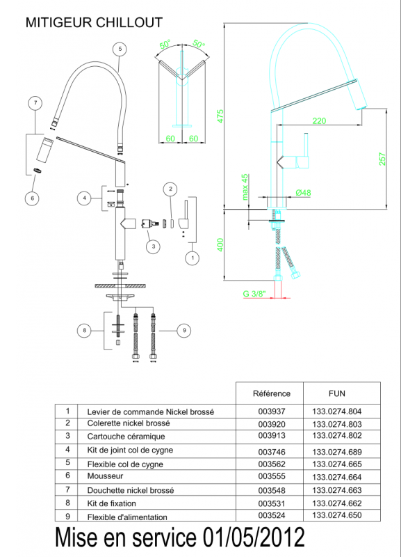 Piéces détachées CHILLOUT 633128 - mitigeur_franke_chillout_633128_schema