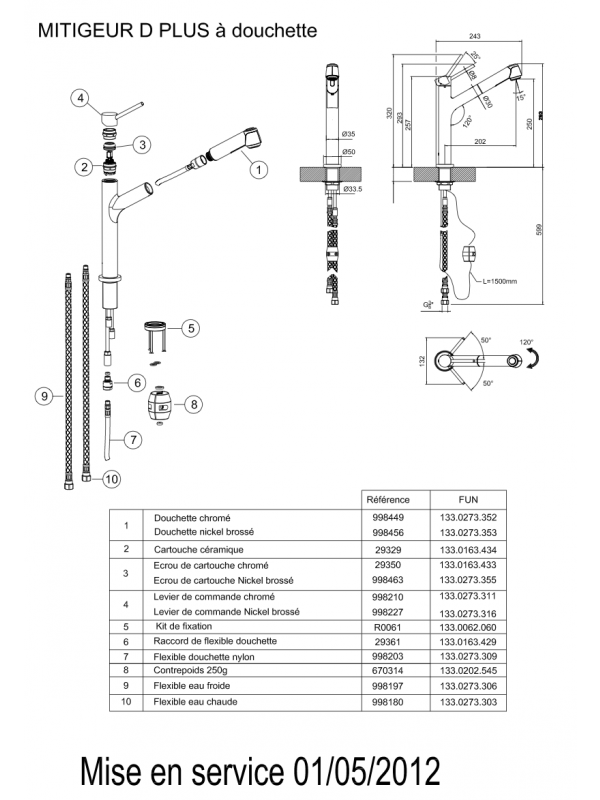 Douchette chromée pour Mitigeur D PLUS - mitigeur_franke_d_plus_633012_633029_schema_1