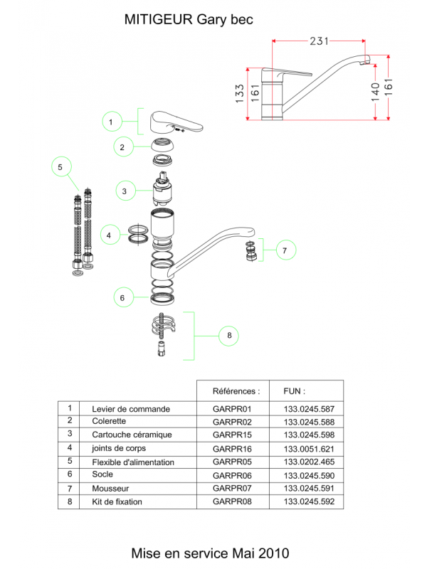 Piéces détachées GARY 100271 - mitigeur_franke_gary_100271_schema