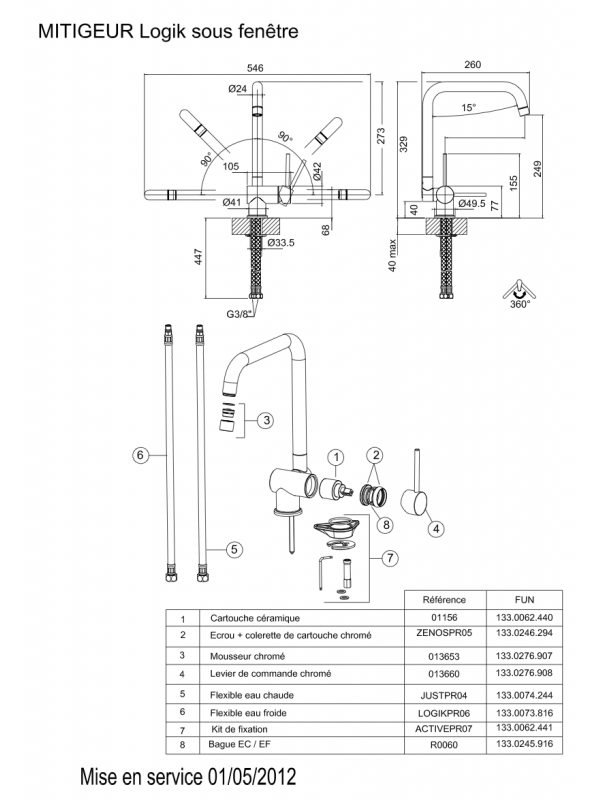 Cartouche Ceramique LOGIK - FRANKE - mitigeur_franke_logik_702039_schema_1