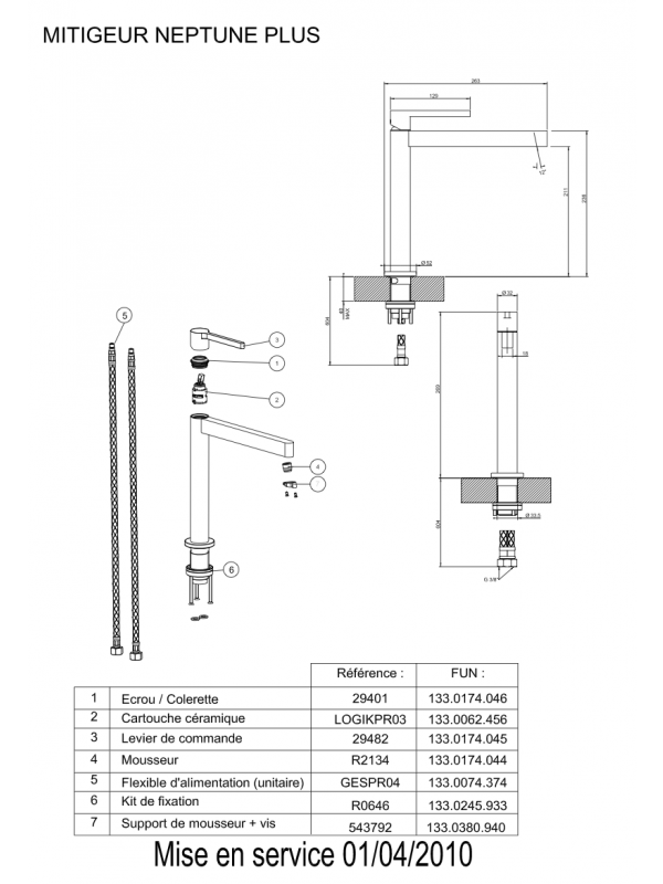 Piéces détachées NEPTUNE PLUS 414598/692798 - mitigeur_neptune_plus_414598_692798_franke_schema_1