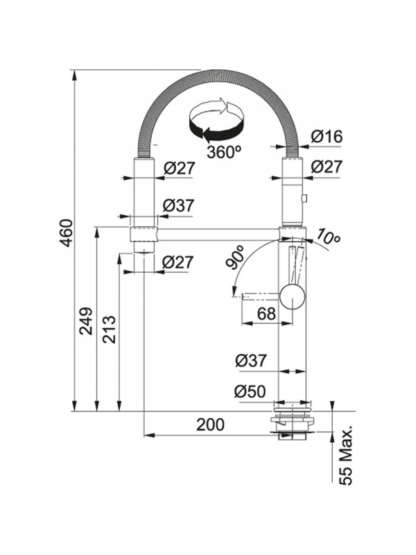Mitigeur Chrome PESCARA 360° Semi-Pro cuisine - pescara_franke_mitigeur_cuisine_chrome_douchette_plan_695231_1_1