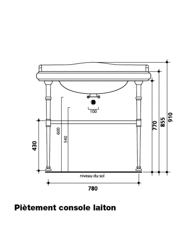 Piétement laiton pour lavabo PARIGI - pi_temant_laiton_lavabo_parigi100_ondyna_wpg73051_schema
