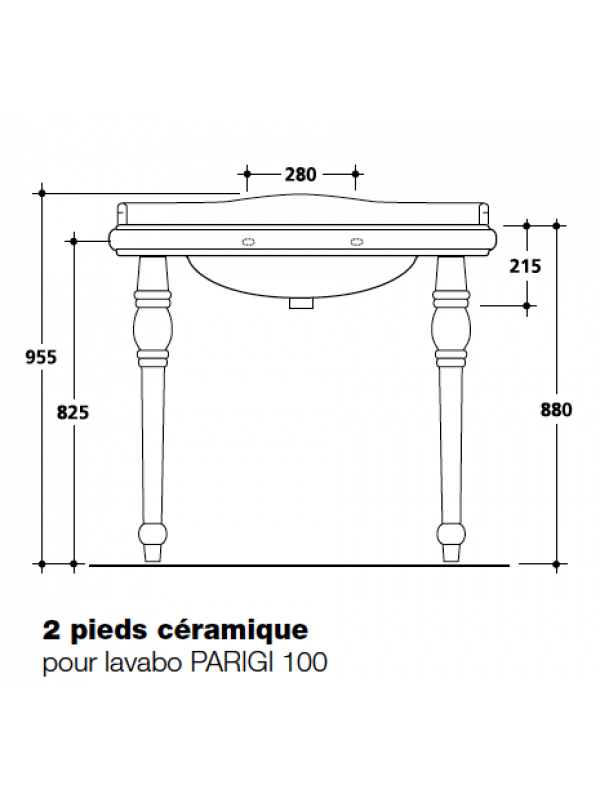 Pieds céramique pour lavabo PARIGI - pietement_c_ramique_lavabo_parigi100_ondyna_wpg1083_schema