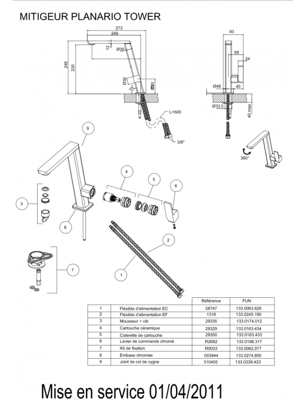 Mousseur M24X1 - PLANARIO TOWER - FRANKE - planario_tower_franke_sch_ma_2_3