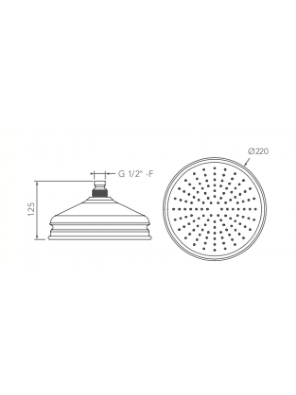 Pomme de douche "rétro" 220 mm Anti-calcaire - NICKEL BRILLANT - MARGOT - pomme_douche___re_tro_220mm_margot_schema