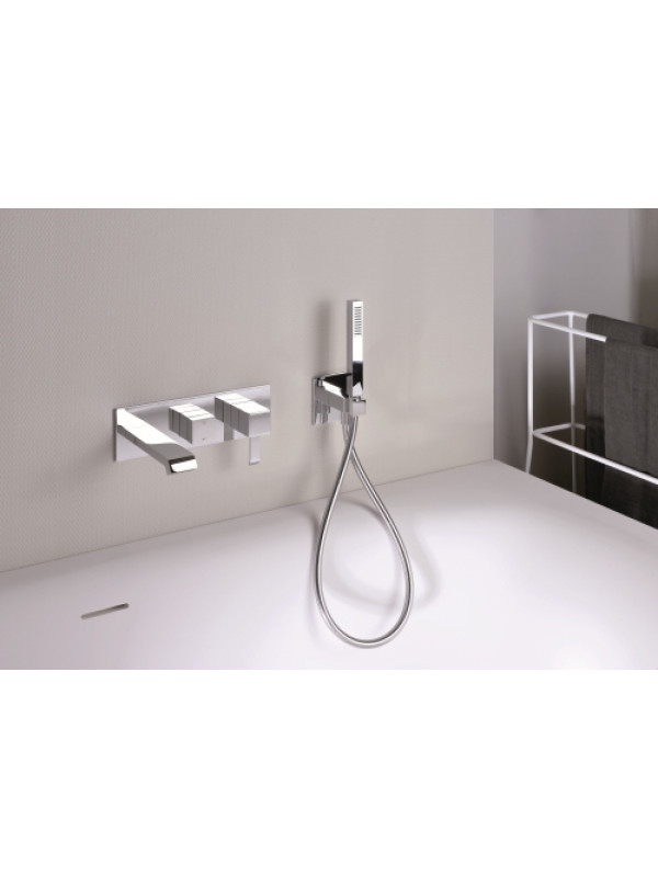FACADE CHROME QUADRI 2 SORTIES MITIGEUR BAIN DOUCHE  MURAL ENCASTRE  - qm10851_amb