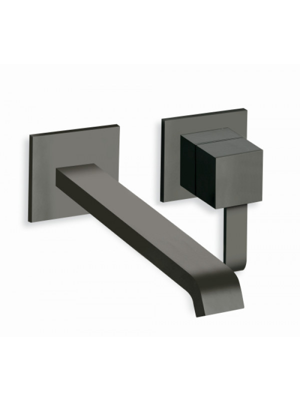 QUADRI MITIGEUR  NOIR MAT BEC LONG LAVABO MURAL CASCADE - qm27913