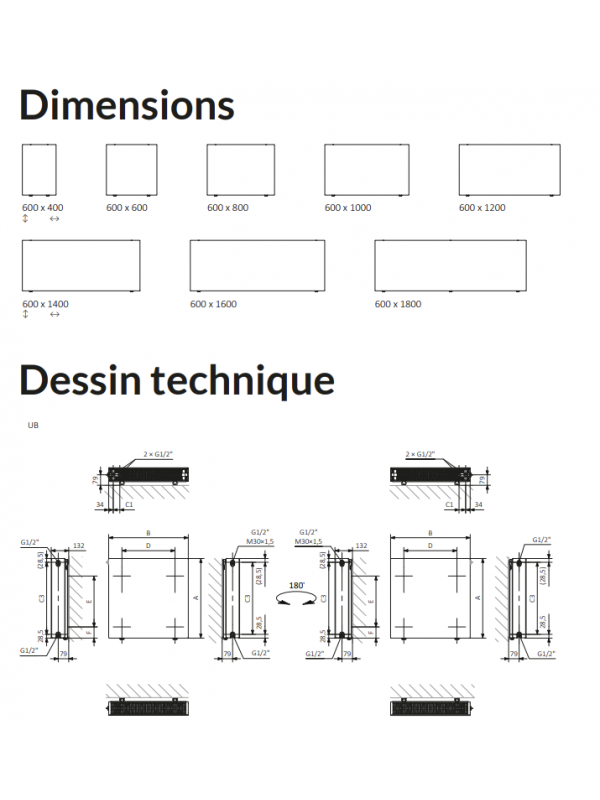 SOLID H - TERMA Radiateur - radiateur_facce_lisse_solid_h_terma_dimensions_techniques