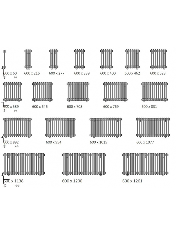 STYLO Radiateur Fonte - TERMA - radiateur_fonte_dimensions_stylo_terma