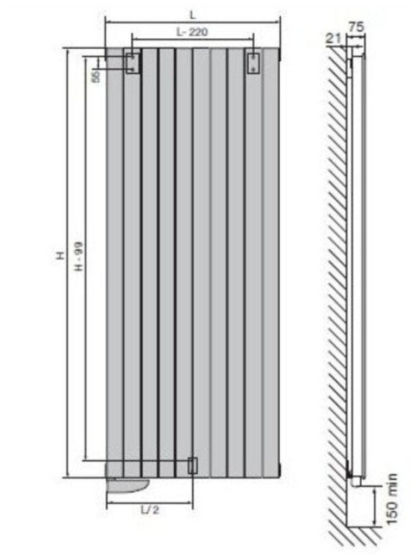 TAMARI V - Radiateur Electrique - FINIMETAL - radiateur_tamari_v_finimetal_electrique_blanc_dimensions