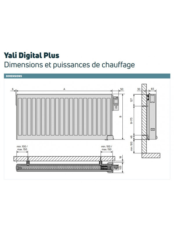 YALI DIGITAL PLUS - Radiateur électrique - FINIMETAL - radiateur_yali_digital_plus_dimensions_et_puissances