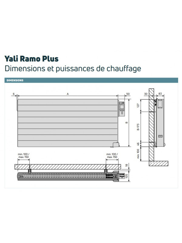 YALI RAMO PLUS - Radiateur électrique - FINIMETAL - radiateur_yali_ramo_plus_dimensions_et_puissances_finimetal