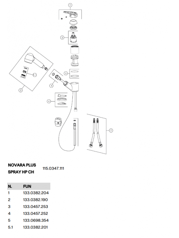 Piéces détachées NOVARA PLUS DOUCHETTE - FRANKE - robinet_novara_franke_vue_eclatee_piece_detachee