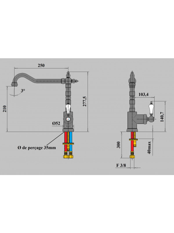 Mitigeur cuisine DUOMO - PAINI - s_88pz572_schema_technique_paini