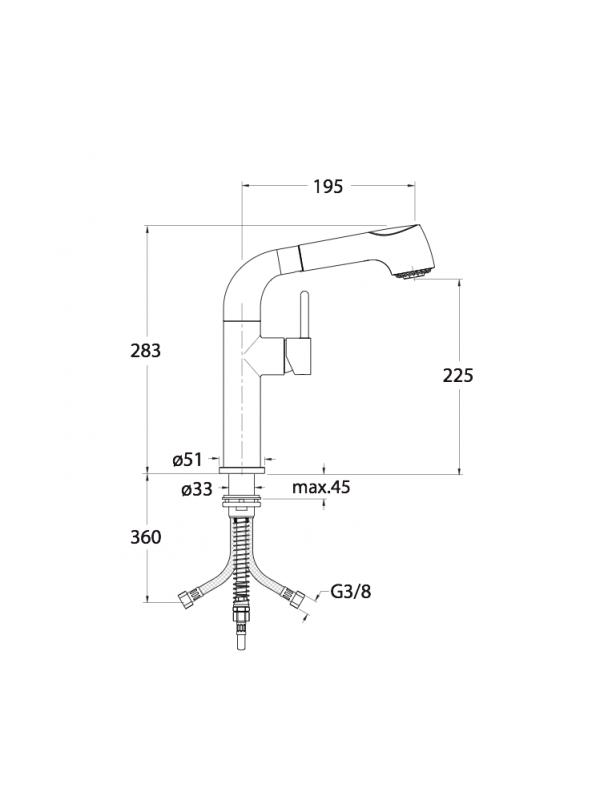 Mitigeur Evier UNIC avec douchette chrome - schema-ondyna-unic-mitigeur-cuisine-avec-douchette-kk55051