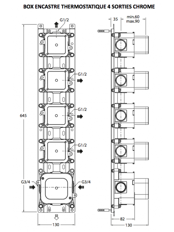 BATI MECANISME 4 SORTIES  BOX THERMOSTATIQUE ENCASTRE  - schema_bati_mecanisme_box_thermostatique_encastre_4_sorties_pd70400