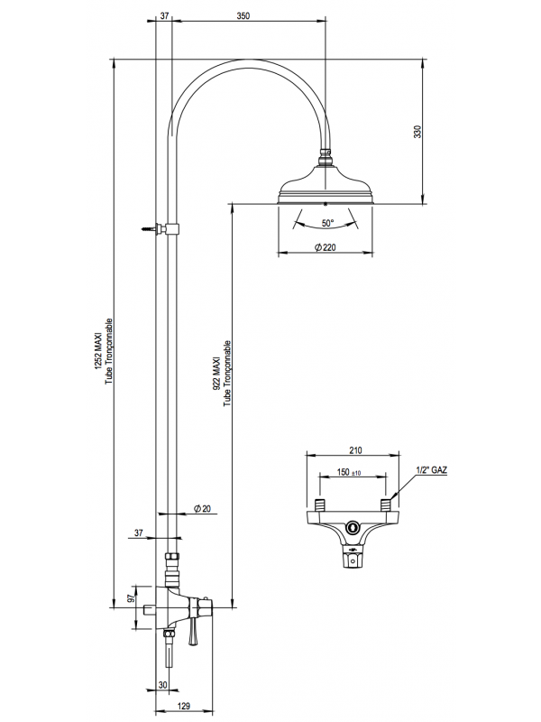 Colonne de douche Thermostatique ASCOTT  - schema_colonne_de_douche_thermostatique_ascott_65_744_horus