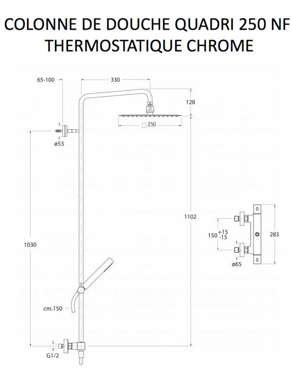 COLONNE DE DOUCHE QUADRI 250 THERMOSTATIQUE COMPLETE CHROME - schema_colonne_douche_quadri_250_thermostatique_complete_chrome_qd48551