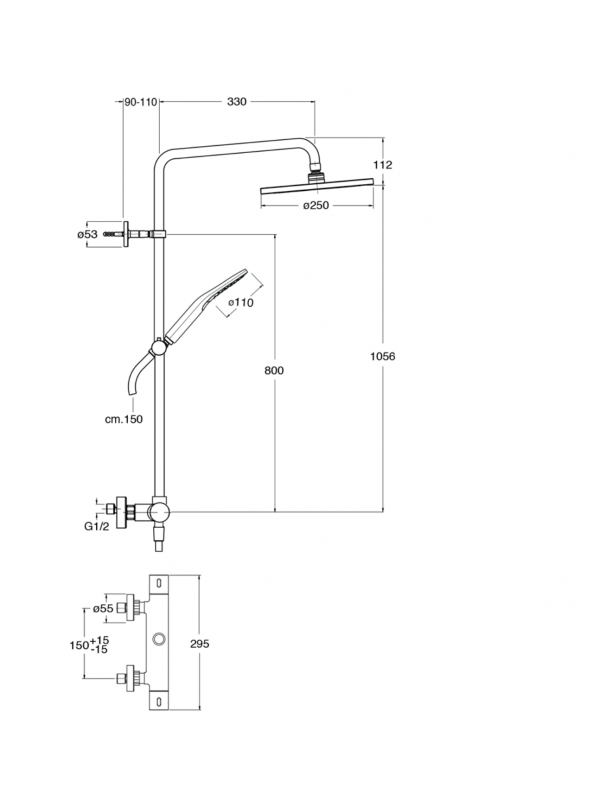 COLONNE DOUCHE THERMOSTATIQUE PRIME  - schema_colonne_douche_thermostatique_prime_ondyna_pe45851