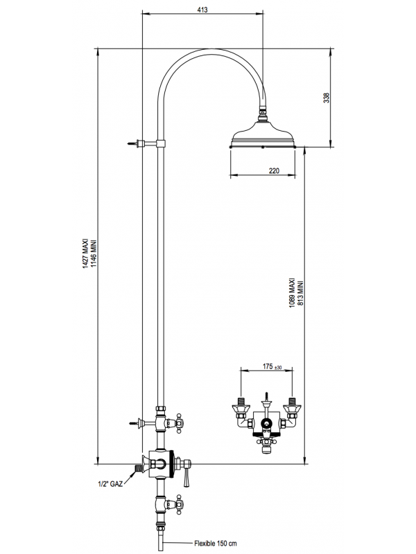 Colonne mitigeur Thermostatique à cadran ASCOTT  - schema_colonne_mitigeur_thermostatique_a_cadran_65_745_ascott_horus