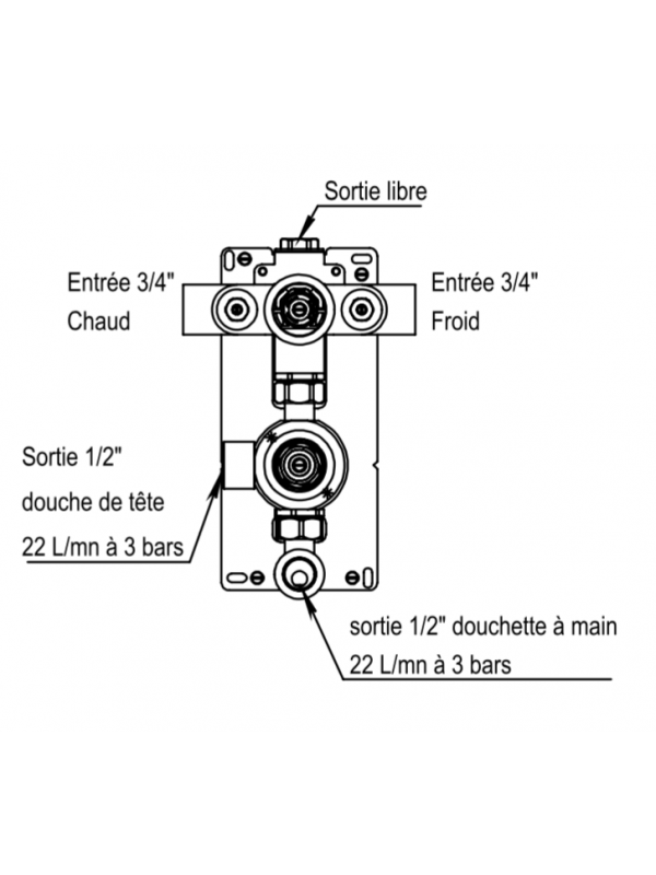 Mécanisme mitigeur thermostatique à encastrer MYRIAD  2 sorties - schema_mecanisme_mitigeur_thermostatique_douche_myriad_55_598_bt