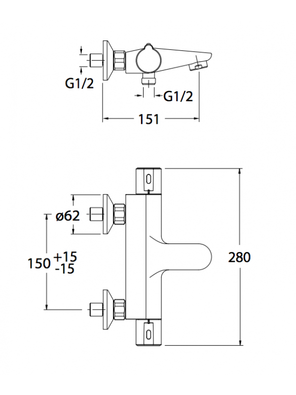 MITIGEUR BAIN-DOUCHE THERMOSTATIQUE THETA  - schema_mitigeur_bain_douche_thermostatique_theta_te10551