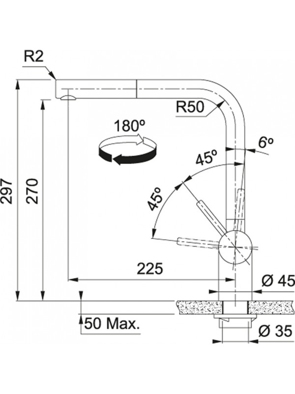Mitigeur Inox escamotable à douchette monojet extractible ATLAS NEO - schema_mitigeur_cuisine_escamotable_avec_douchette_monojet_extractible_atlas_neo_franke