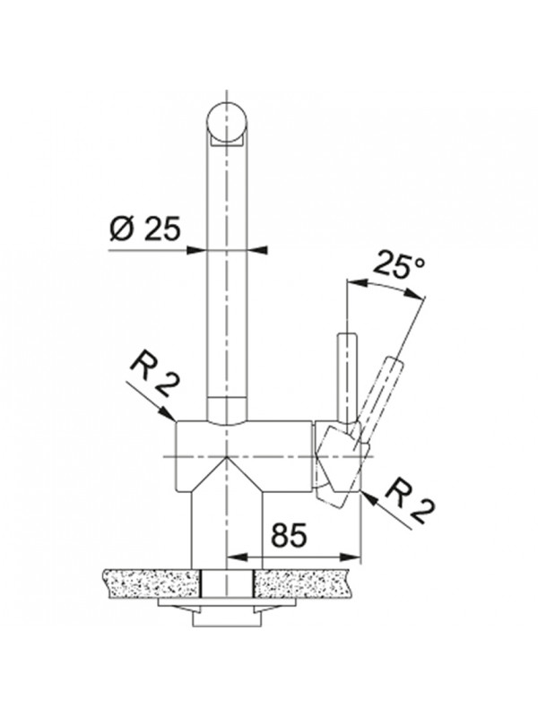 Mitigeur Inox escamotable à douchette monojet extractible ATLAS NEO - schema_mitigeur_escamotable_avec_douchette_monojet_extractible_atlas_neo_franke
