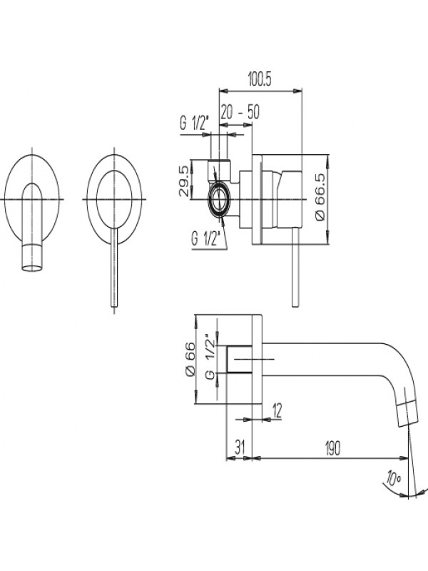 MITIGEUR LAVABO MURAL COX CHROME - PAINI - schema_mitigeur_lavabo_mural__88208