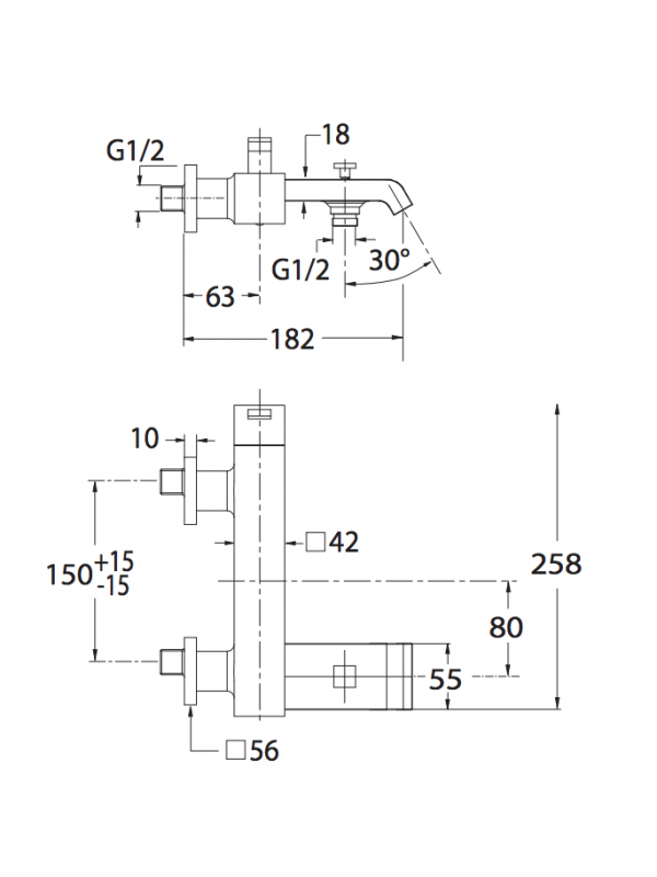 MITIGEUR QUADRI BAIN-DOUCHE MURAL   - schema_mitigeur_quadri_bain_douche_mural_chrome_qm10751_1
