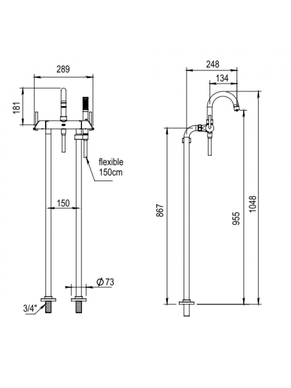 Bain-douche sur double colonne thermostatique MINOÉ pour baignoire îlot - schema_mitigeur_thermostatique_double_colonne_minoe_horus_47798