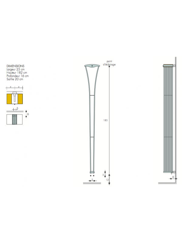 RADIATEUR LAMPE LUCAL CHAUFFAGE CENTRAL 1800 x 250 MM  742 WATTS - schema_radiateur_lampe_lucal_chauffage_central_brem_1