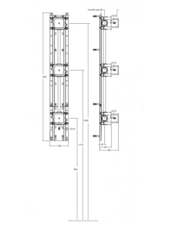 SYSTEME D'ENCASTREMENT POUR BUSE HYDROMASSAGE SUR RAIL POUR 3 BUSES - schema_technique_systeme_d_encastrement_pour_buse_hydromassage_sur_rail_pd70700