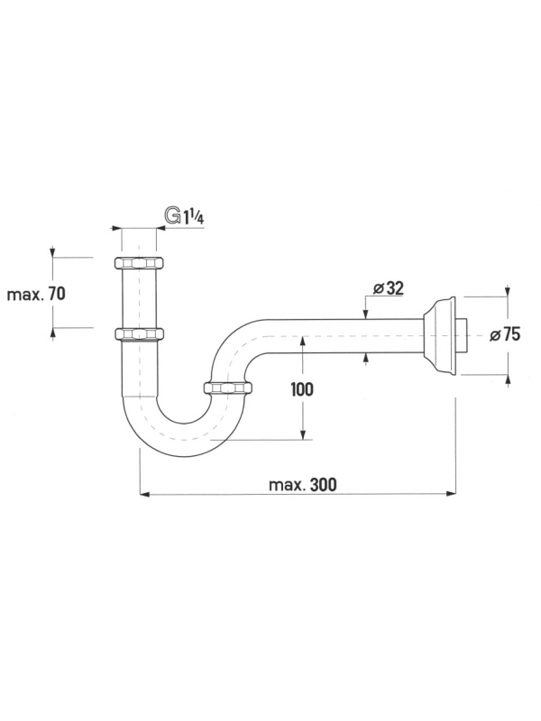 SIPHON LAVABO LAITON RETRO - siphon_retro_baignoire_droit_ondyna_schema