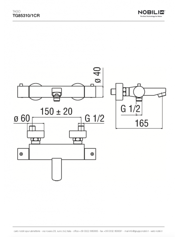 TAGO Thermostatique Bain / Douche Chrome - tg85310_thermostatique_bain_douche_nobili_tago