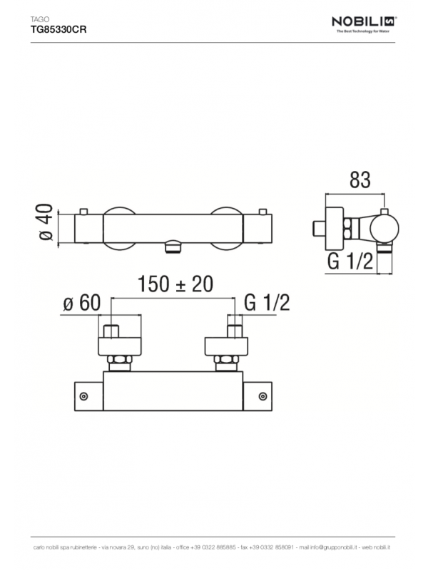 TAGO Thermostatique Douche Chrome - tg85330cr_thermostatique_douche_nobilis_gamme_tago_schema