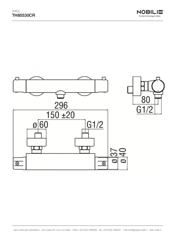 THICE Thermostatique Douche Chrome - th85530cr_thermostatique_douche_nobilis_gamme_thice_schema