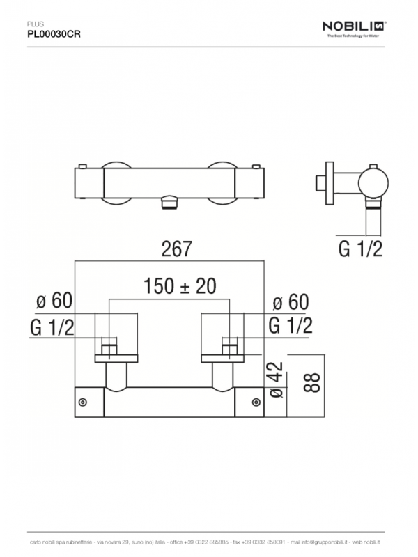 PLUS Thermostatique Douche Chrome - thermostatique_douche_nobili_gamme_plus_pl00030_schema