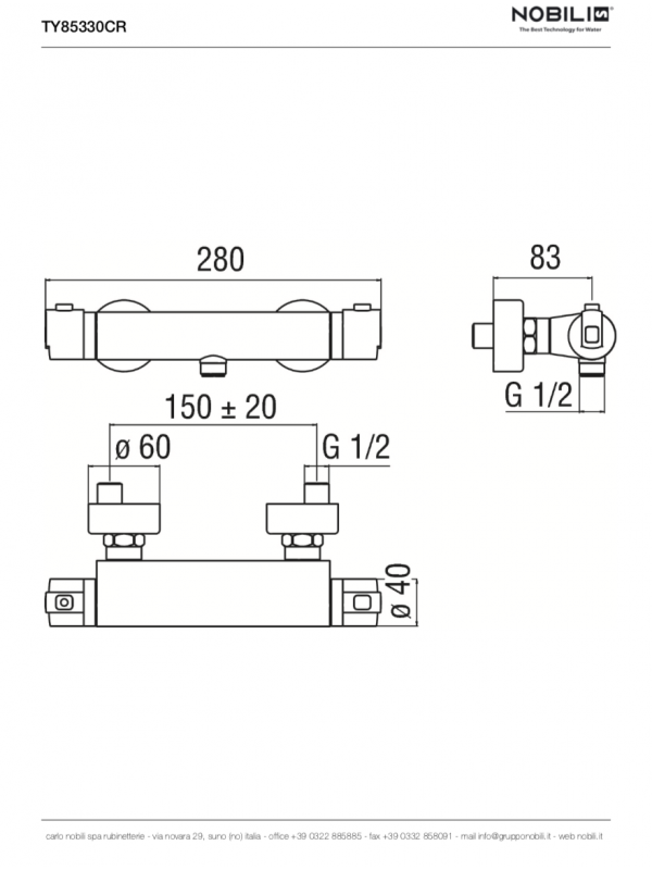 TYKO Thermostatique Douche Chrome - ty85330cr-nobilis_gamme_tyko_thermostatique_douche_schema